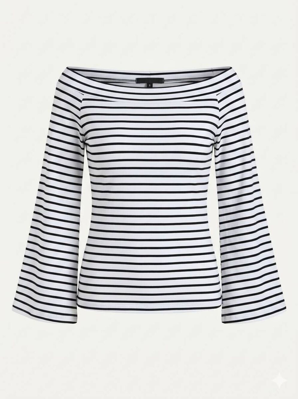 🍑Black & White Striped Off Shoulder Long Bell Sleeve Top XLarge